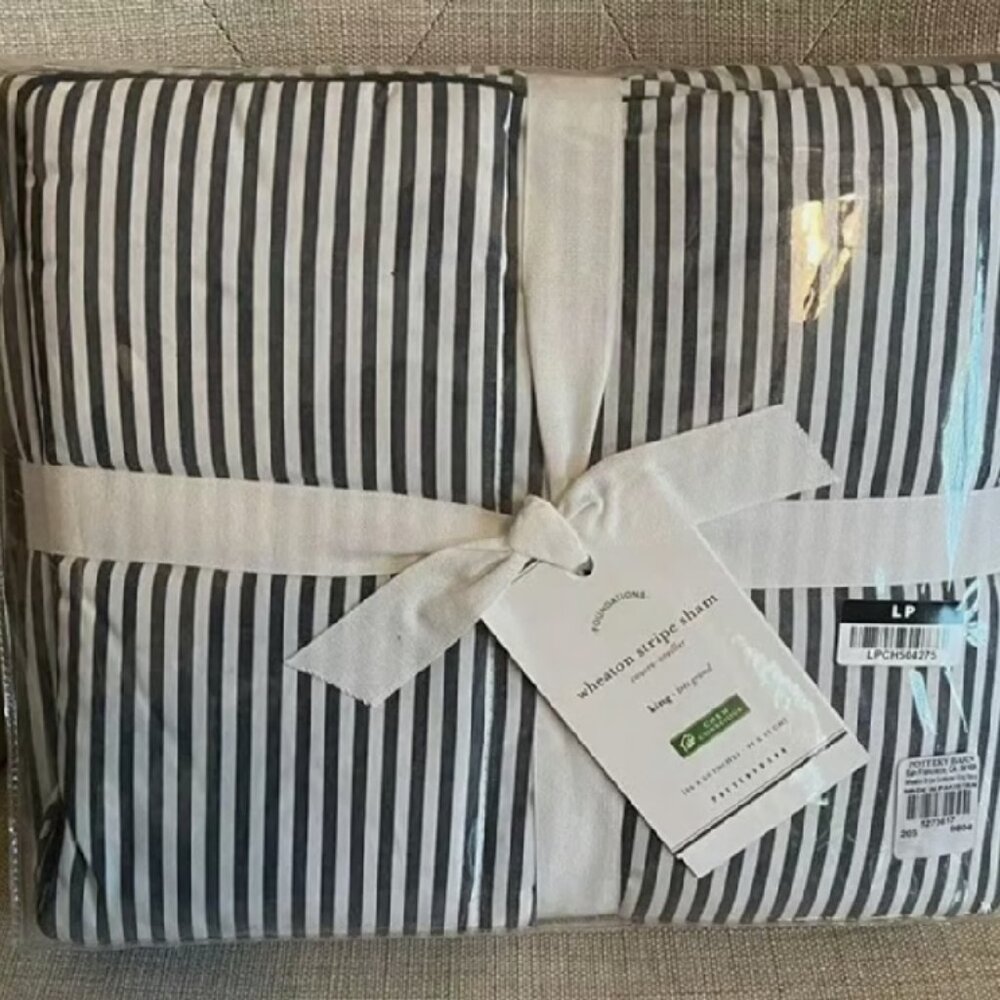 NEW 36 x 20" Pottery Barn Navy Blue KING Wheaton Stripe Sham Percale Pillow Sham
